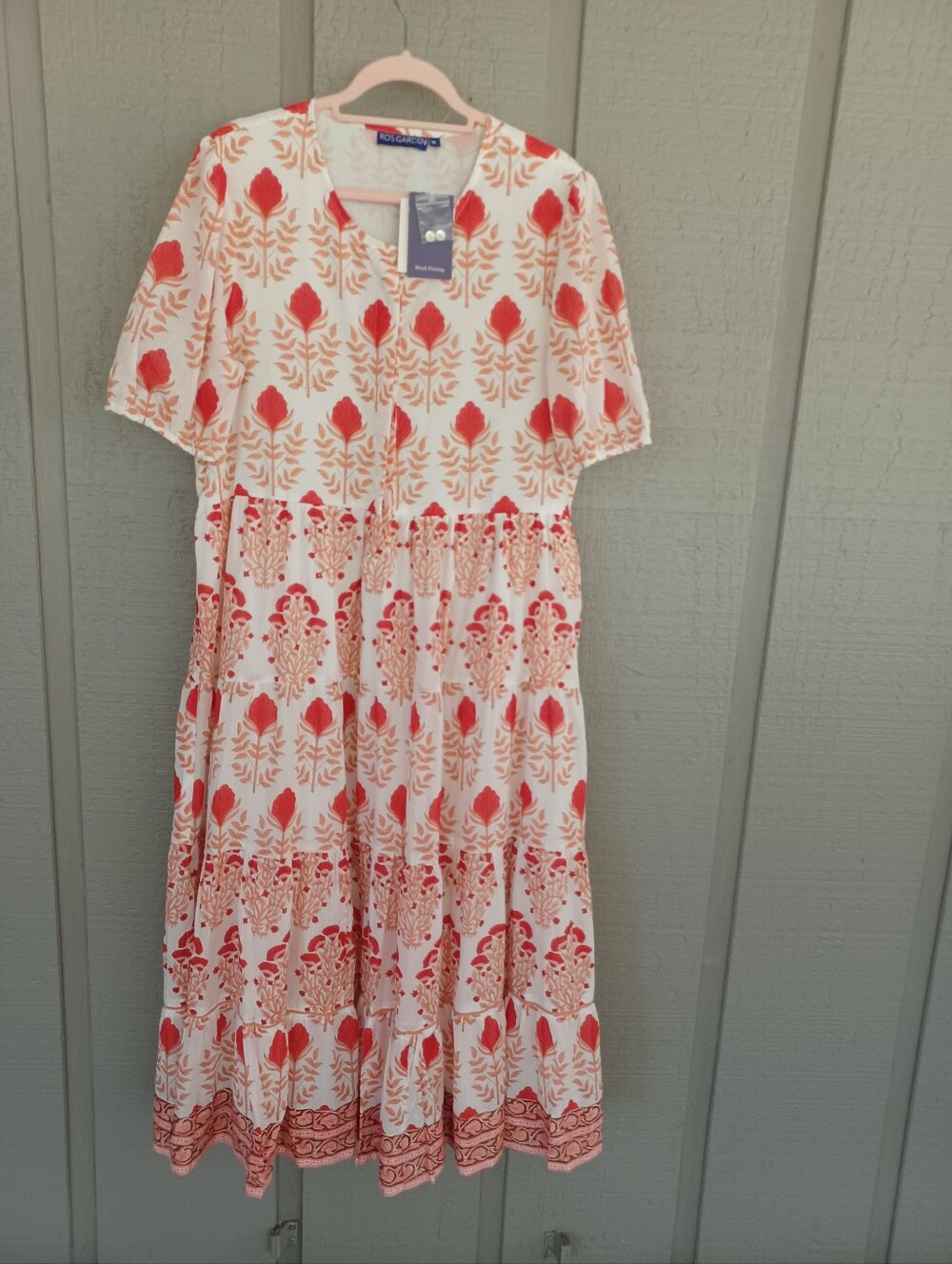 Ro's Garden Daphne Midi Dress Size XL Women Cotton Floral Short Sleeve Tiered